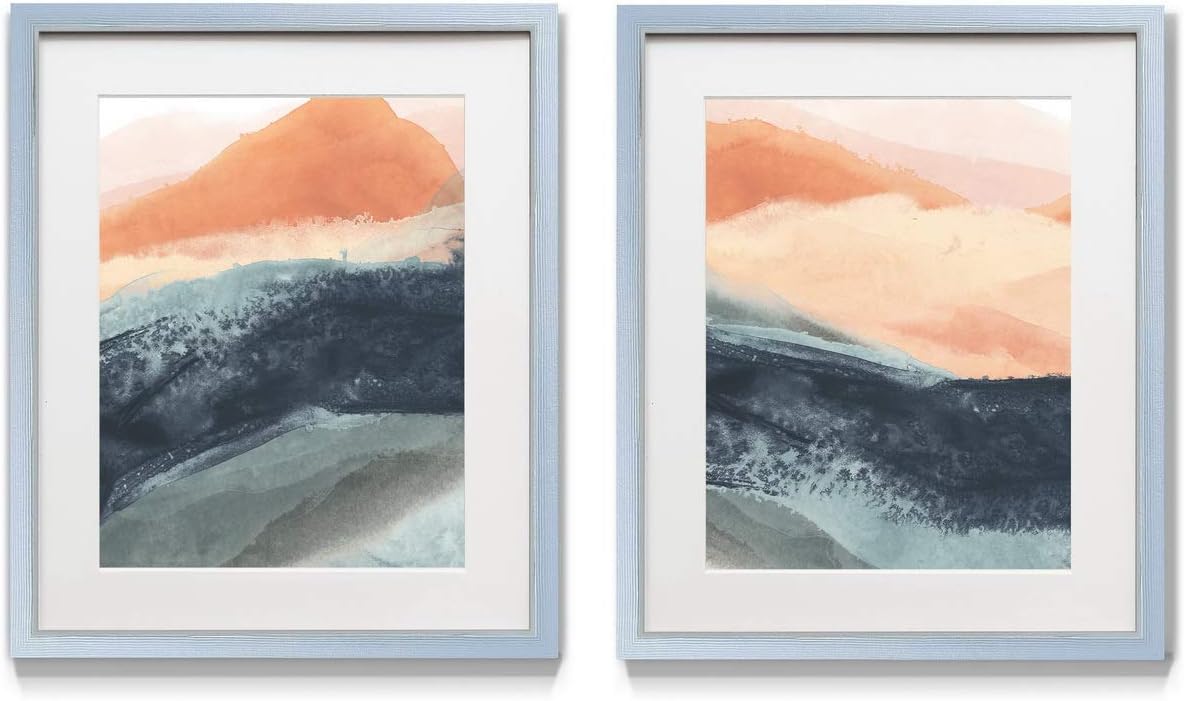 2 Piece Framed Artwork Set, Silver Frame, White Mat, Plexiglass, 16 in W X 20 in H O365