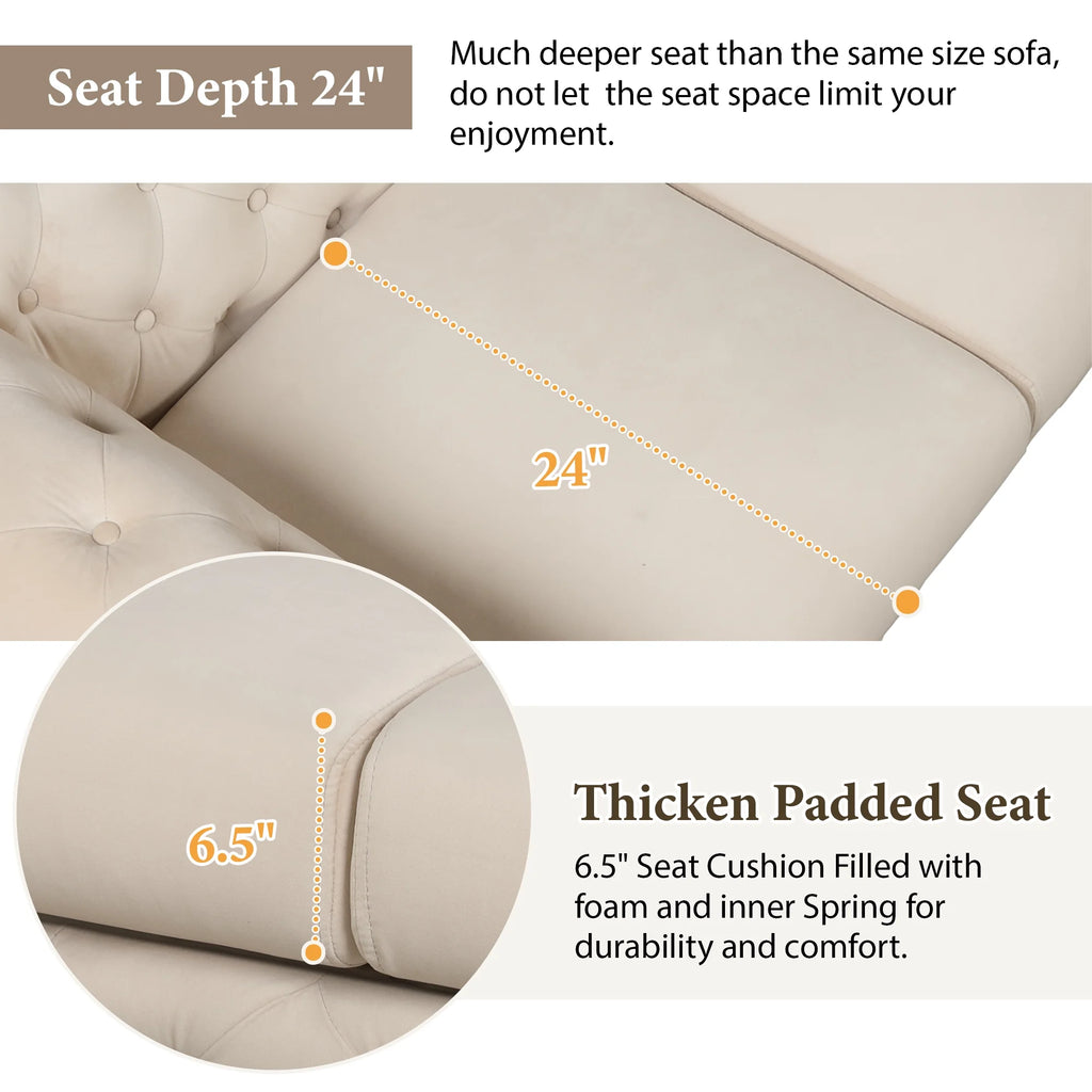 Beige Velvet 2-Seat Loveseat with Wood Frame L291