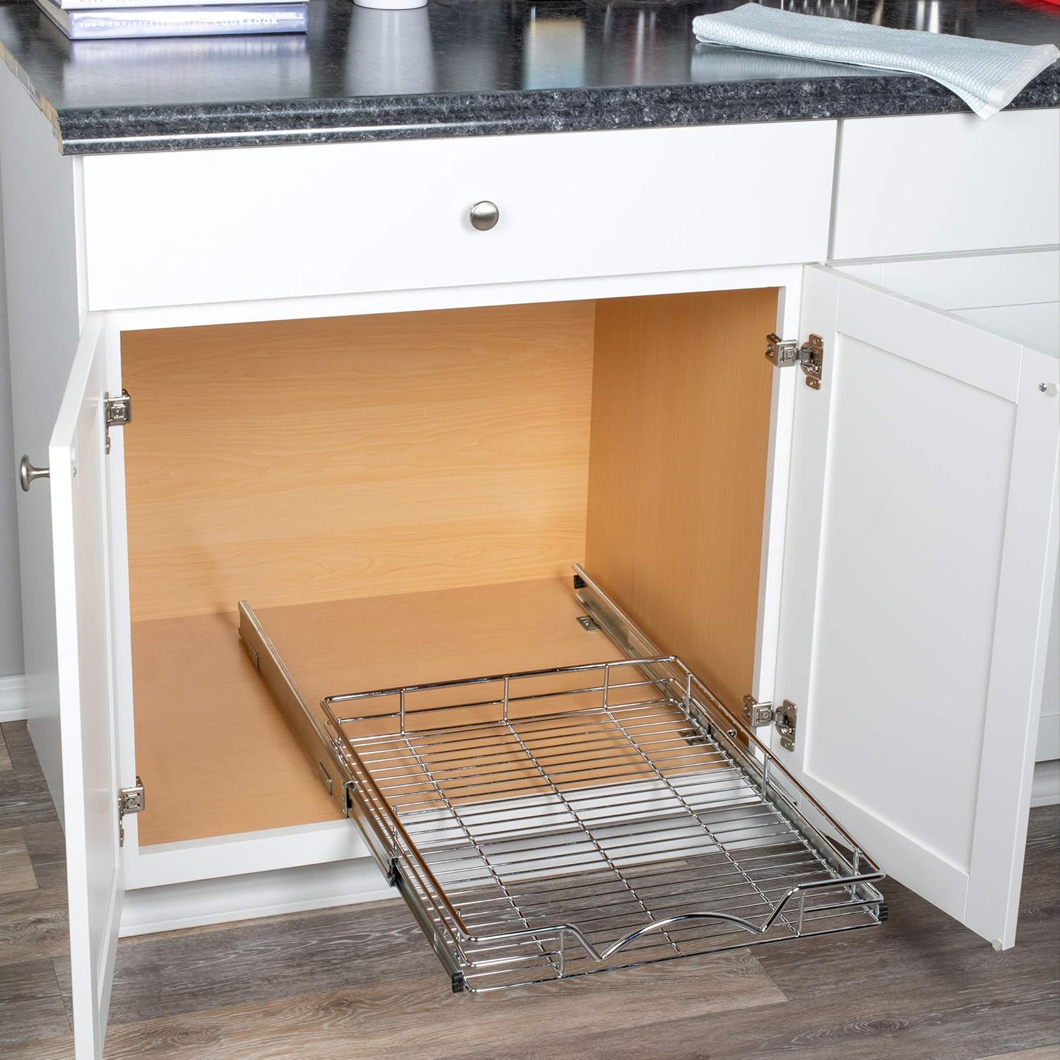 Chrome Finish Wire Frame Pull Out Drawer Cabinet Organizer, Pack of 2 A809888