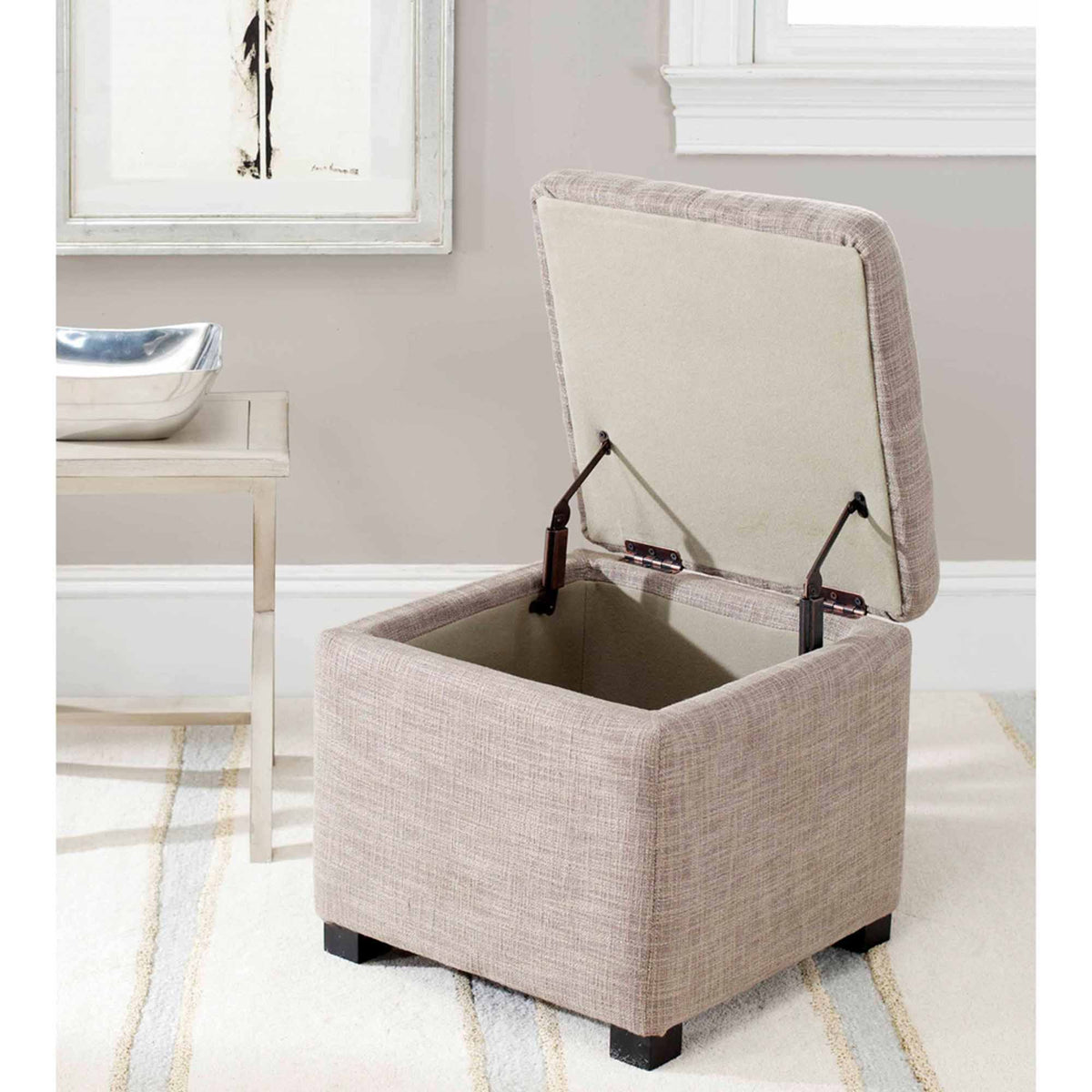 Rustic Solid Flip Top Square Storage Ottoman H40560