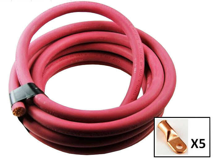 2/0 Gauge Red 10 Feet Battery Cable with 5 Lugs P624
