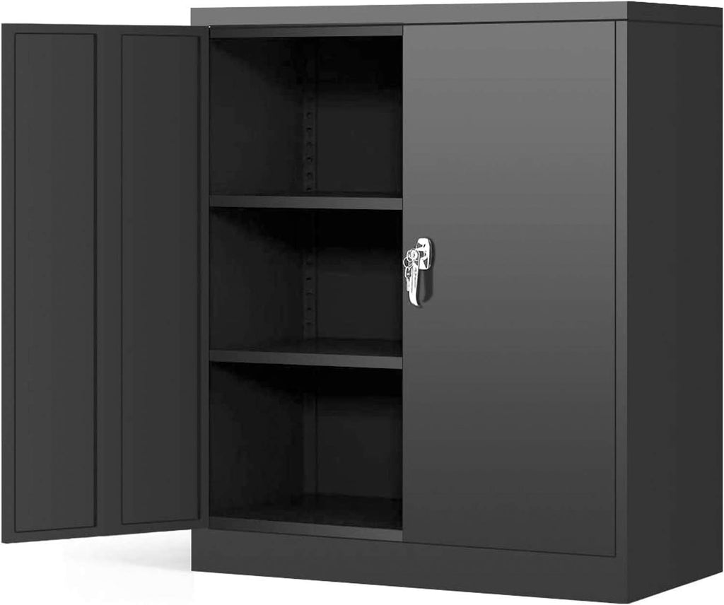 Metal Storage Cabinet with Locking Doors and 1 Adjustable Shelves, Black S309