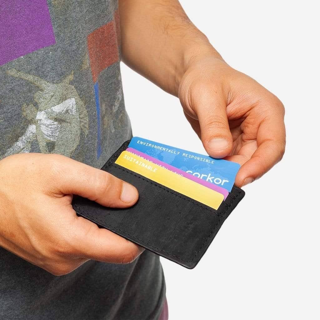 Black Vegan Cork Card Case Wallet T9388
