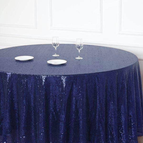 120 inch Sequin Round Tablecloth, Blue T7633