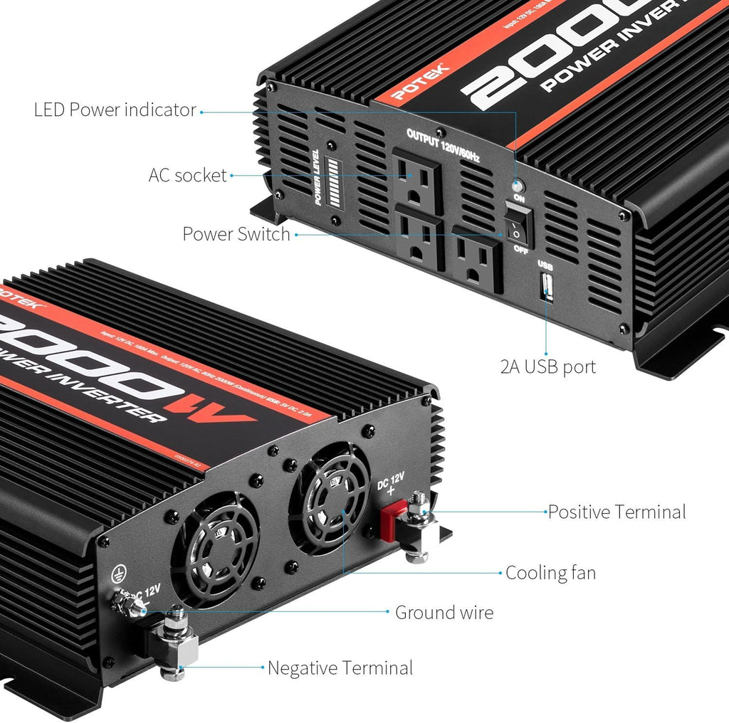 5000W Power Inverter 4 AC Outlets 12V DC to 110V AC Car Inverter with 2 USB Ports R525920