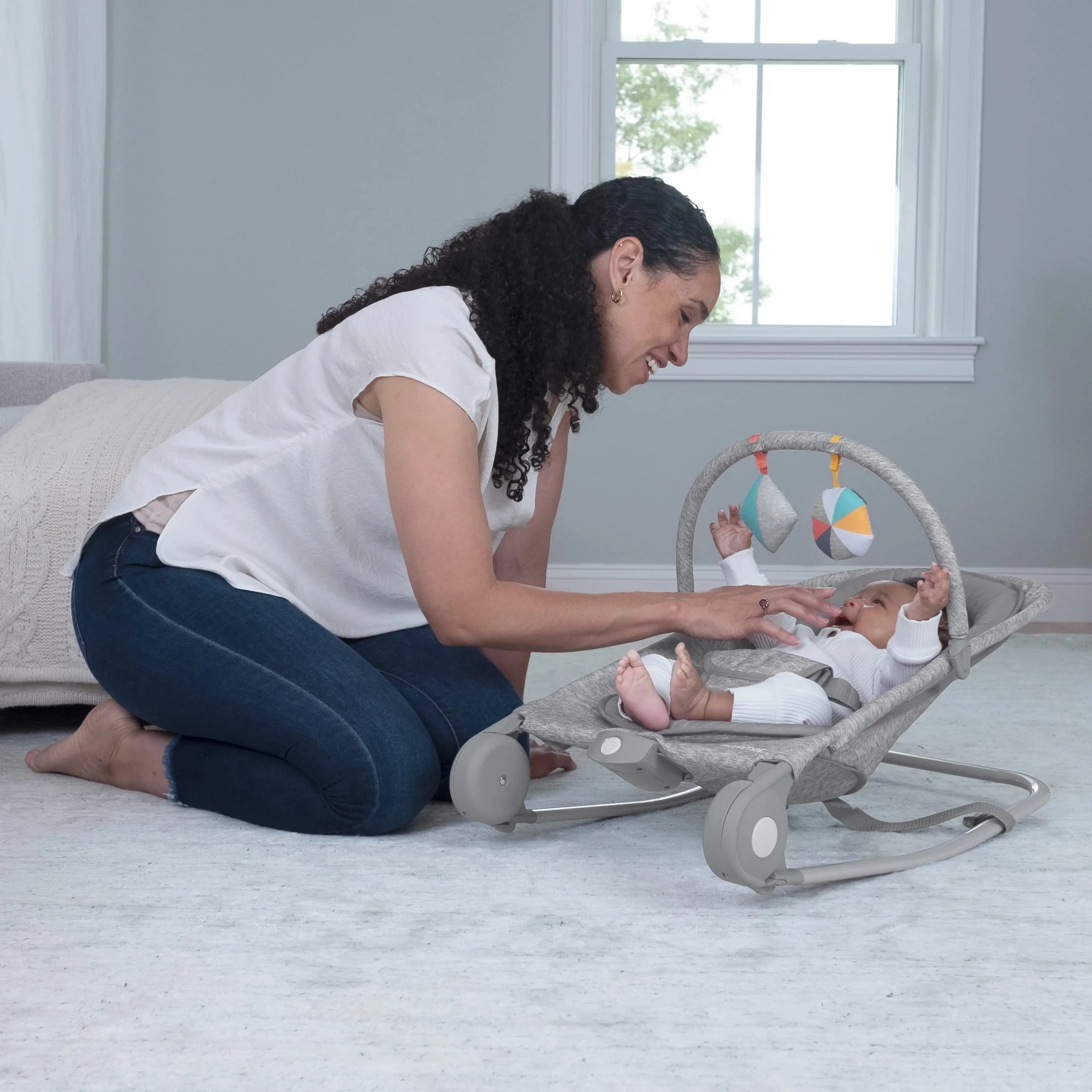 2-in-1 Baby Bouncer & Rocker, Light Gray Tweed A727