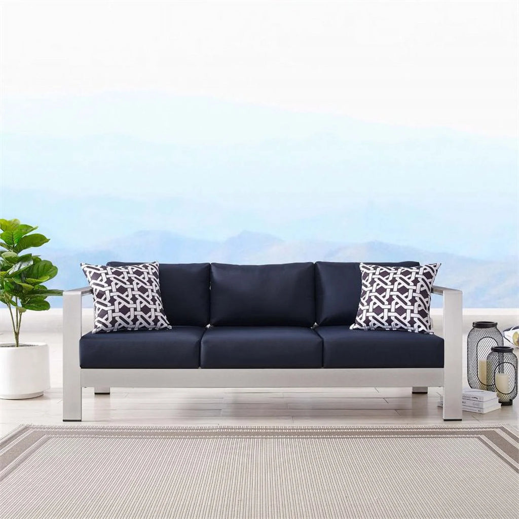 Aluminum Patio Sofa in Silver Navy Y12088