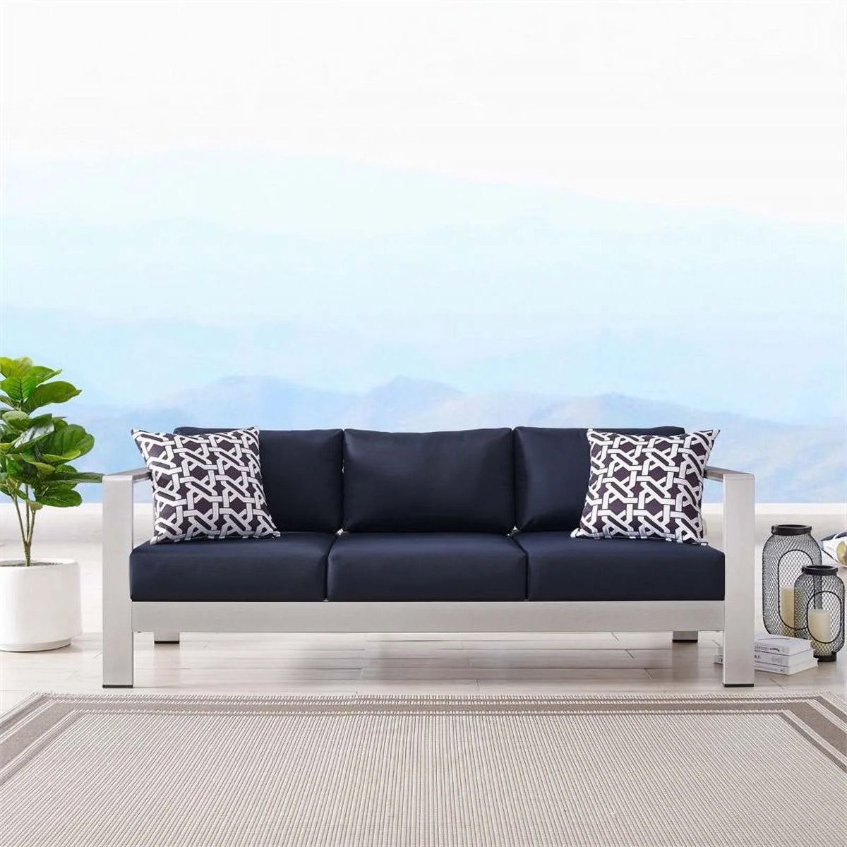 Aluminum Patio Sofa in Silver Navy Y12088