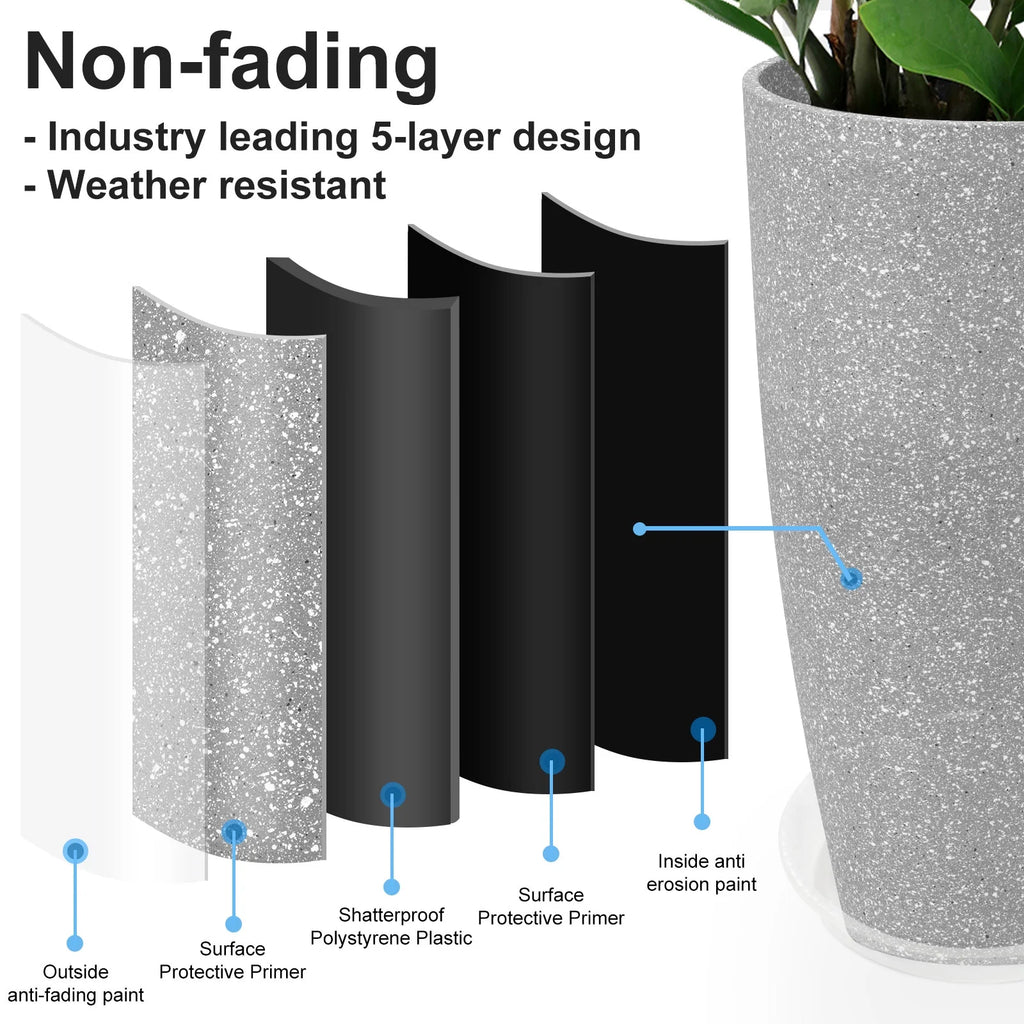 2 Pack 21in Tall Round Resin Planter, Gray T1621