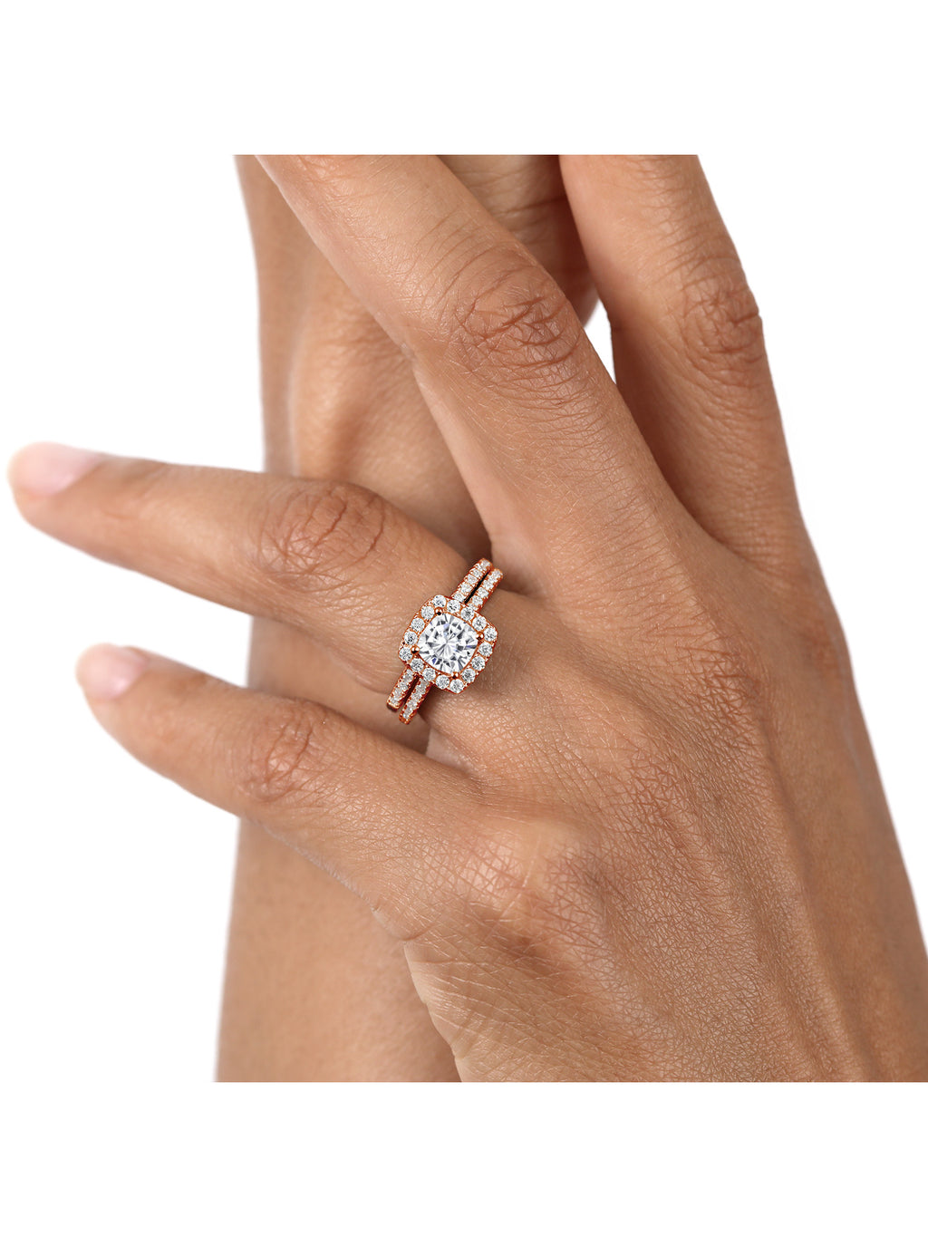 18K Rose Gold Plated Silver Moissanite Wedding Engagement Ring Band (1.62 Cttw) H69052