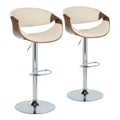 Set of 2 Adjustable Swivel Barstool in Chrome Metal, Walnut Wood and Cream Faux Leather I821685