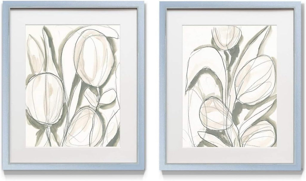 2 Piece Framed Artwork Set, Silver Frame, White Mat, Plexiglass, 16 in W X 20 in H O365