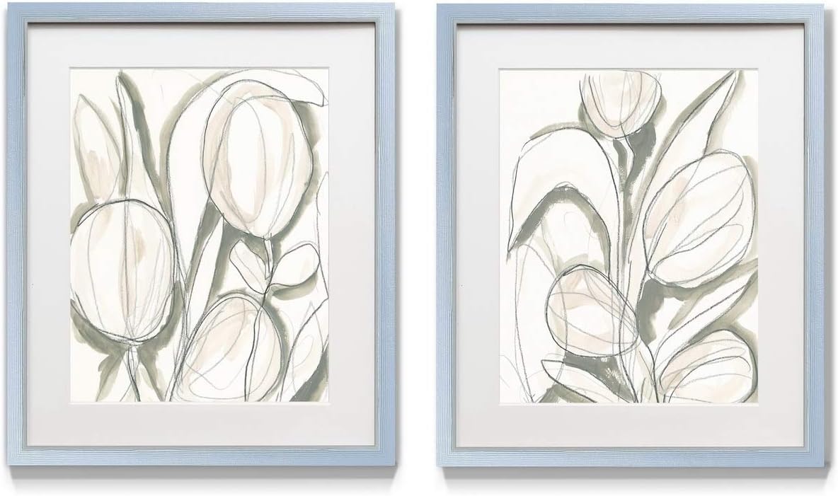 2 Piece Framed Artwork Set, Silver Frame, White Mat, Plexiglass, 16 in W X 20 in H O365