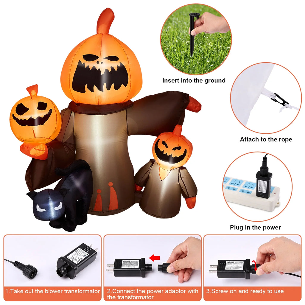 Inflatable Halloween Pumpkin with Cats, Built-in LED Lights, Outdoor Decor R672178