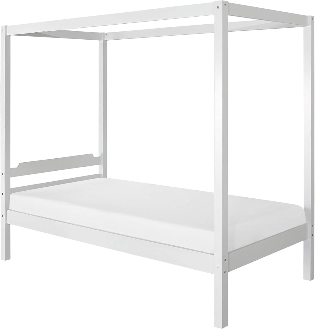 White Twin Size Wood Canopy Bed S8313