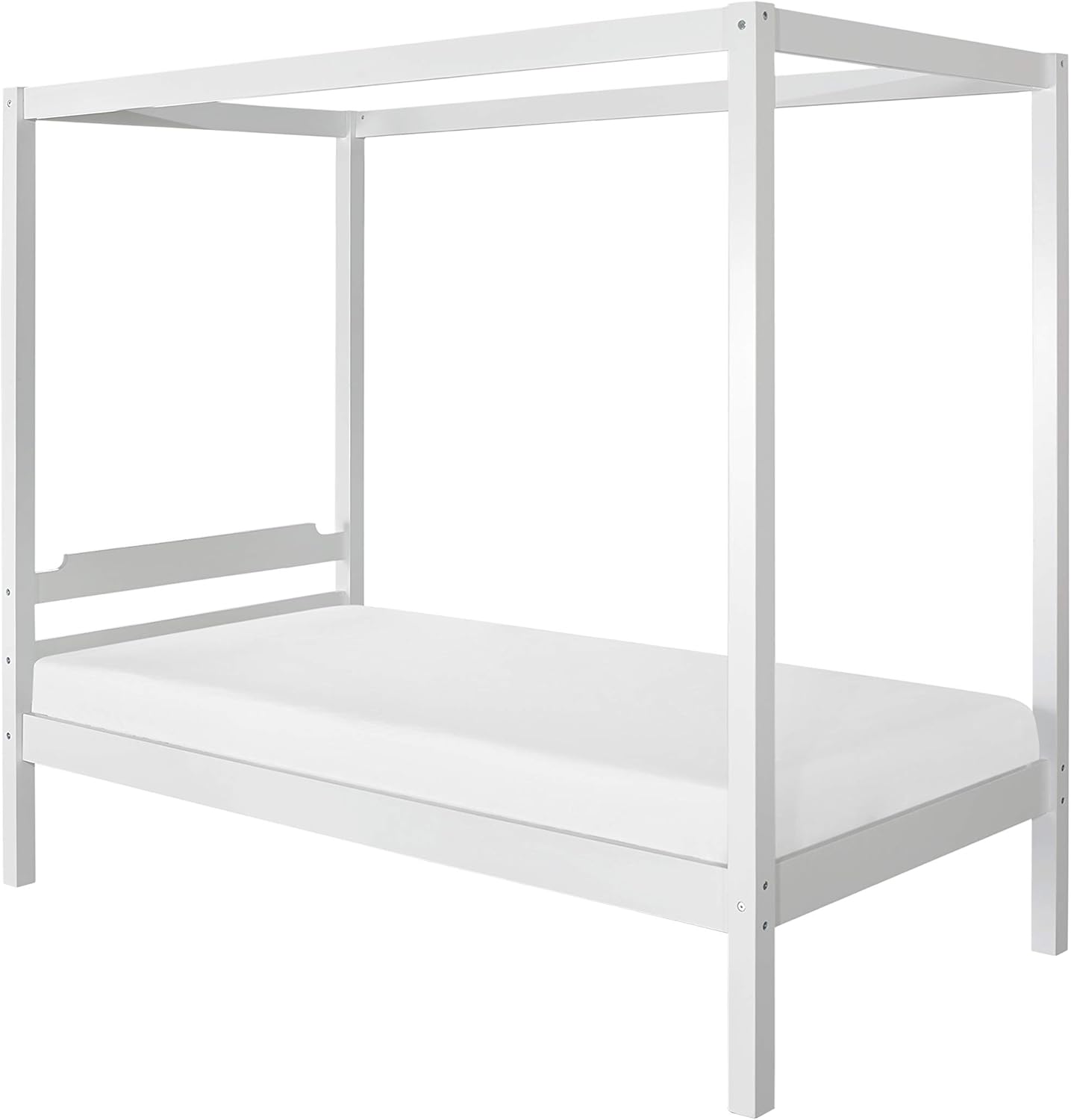 White Twin Size Wood Canopy Bed S8313