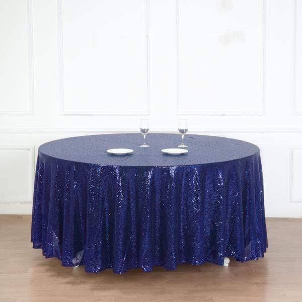 120 inch Sequin Round Tablecloth, Blue T7633