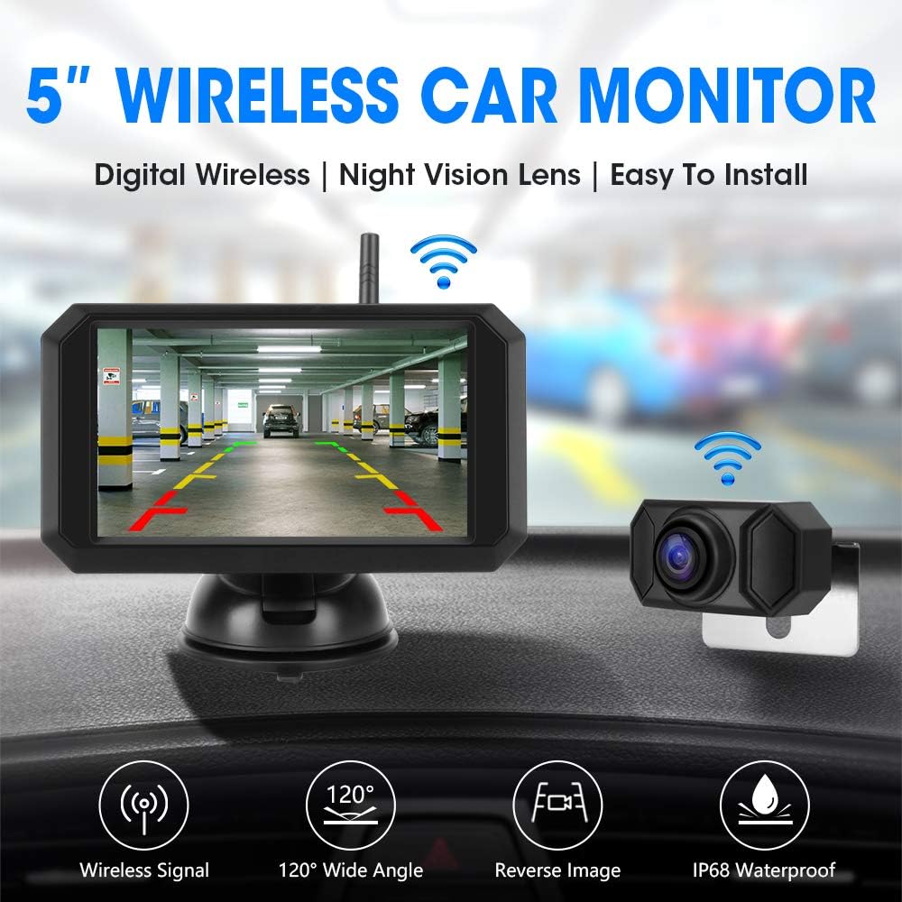 Wireless Backup Camera with 5'' Monitor, Waterproof Night Vision Camera T298861