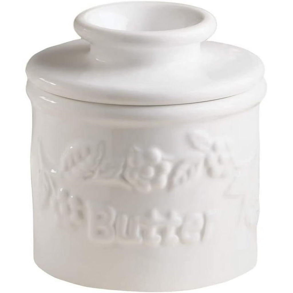 White Raised Floral French Ceramic Butter Dish Keeper W5928