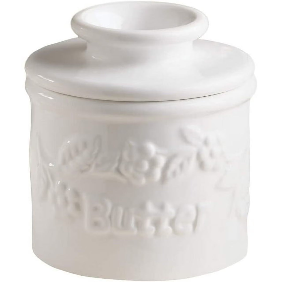 White Raised Floral French Ceramic Butter Dish Keeper W5928