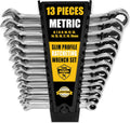 13 Pieces Slim Profile Ratcheting Wrench with Rack Organizer F131