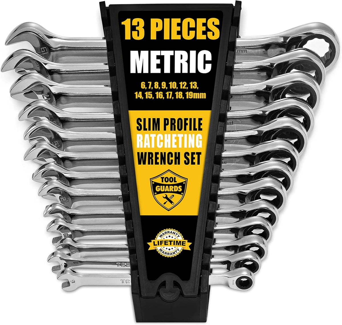 13 Pieces Slim Profile Ratcheting Wrench with Rack Organizer F131