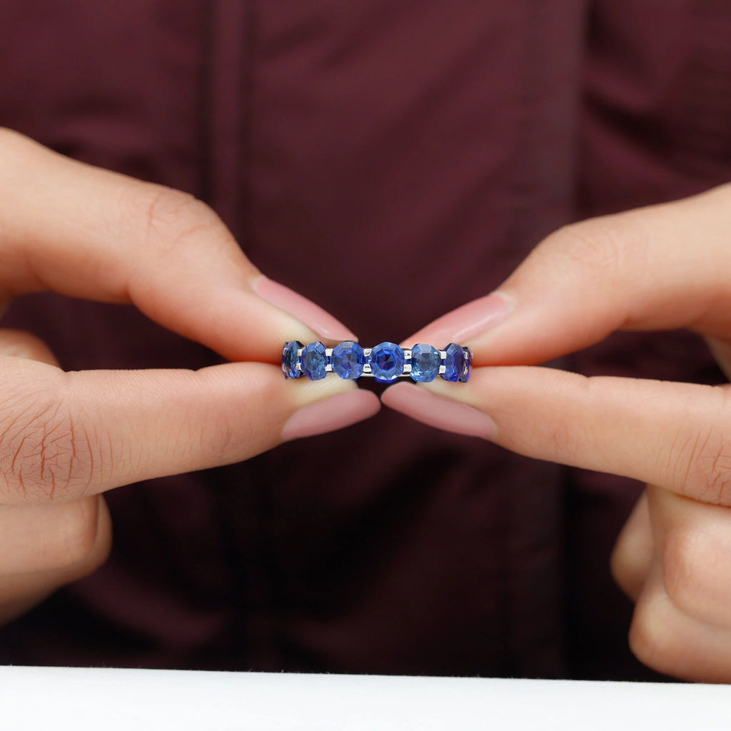 925 Sterling Silver Blue Sapphire Full Eternity Ring T10669
