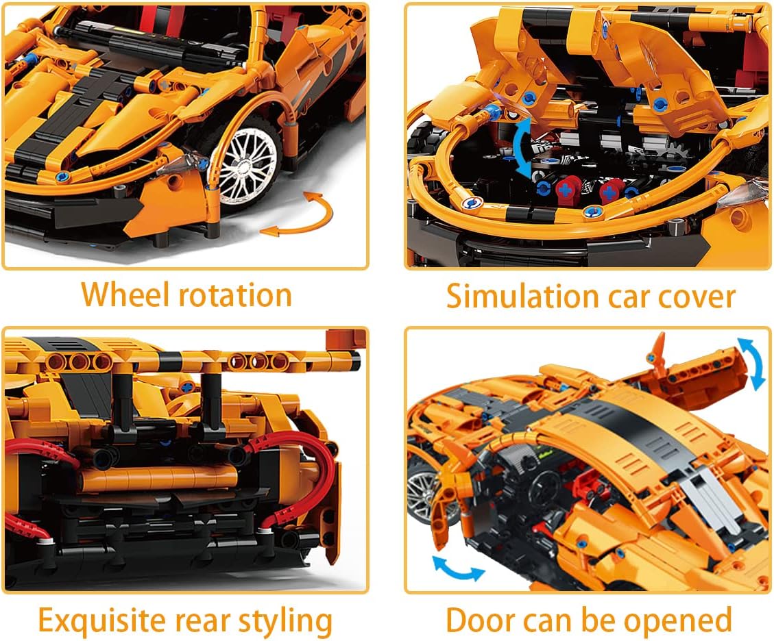 Orange Sports Car MOC Building Blocks Kit, 1258 Pcs A1334
