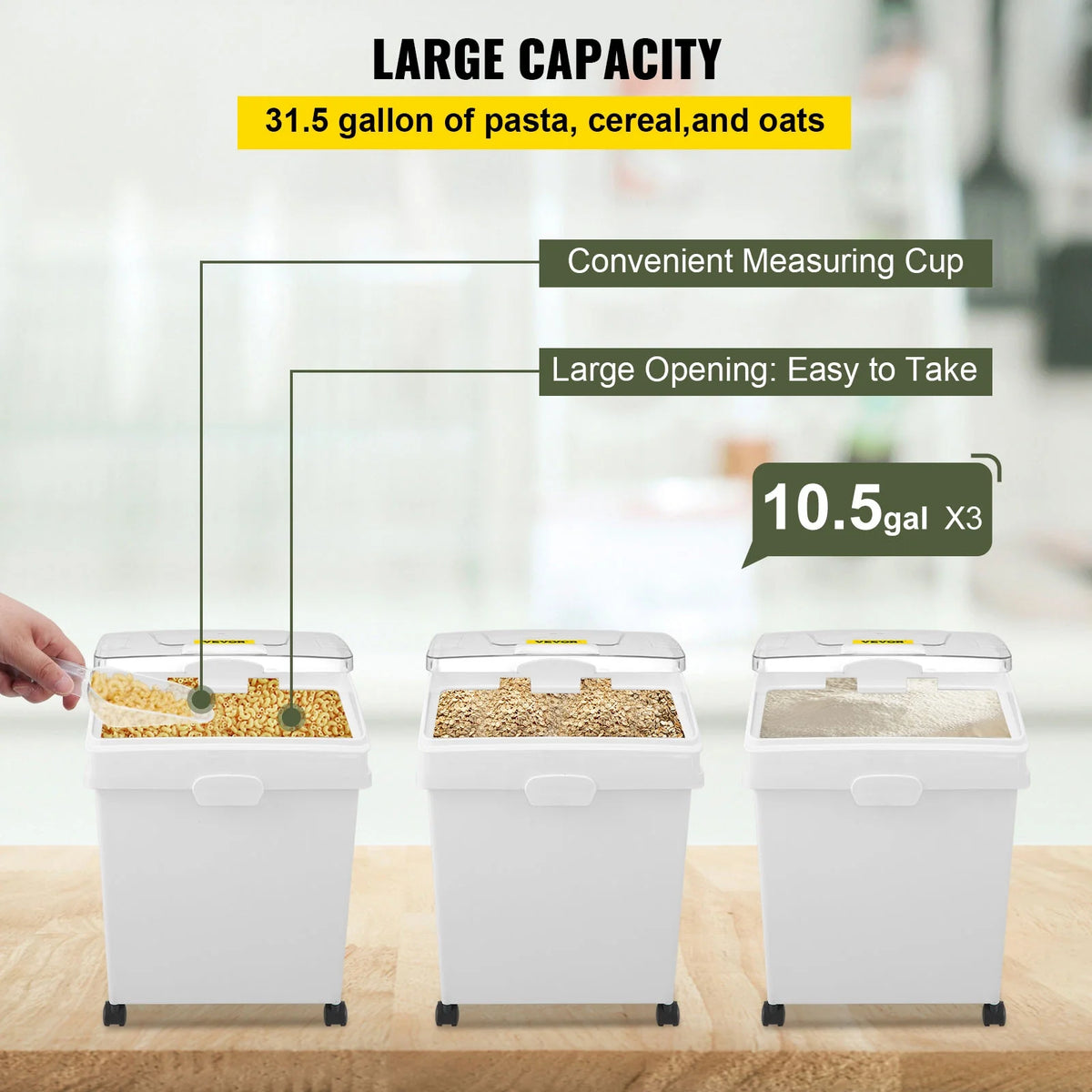 10.5 Gallons PP Ingredient Storage Bin with Scoop and Sliding Lid, 3 Pcs/Set W2870