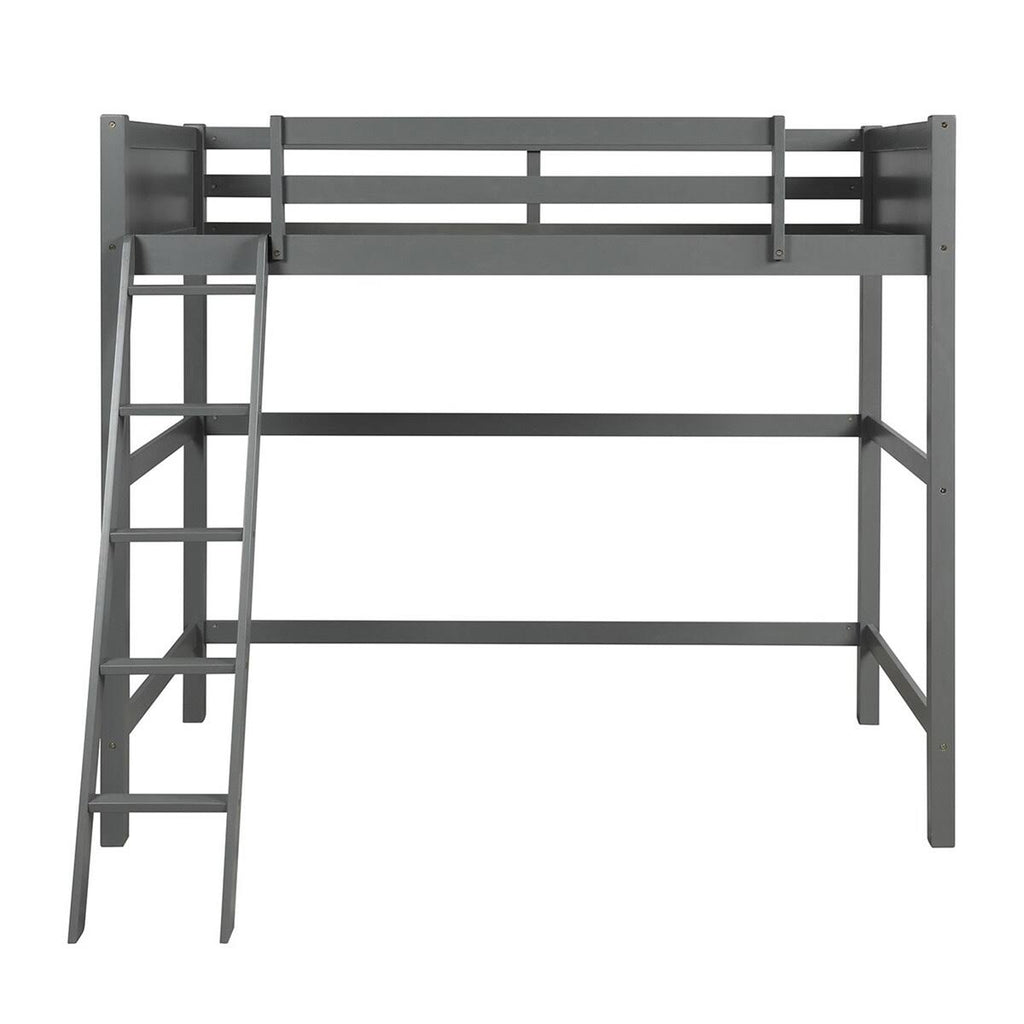 Grey Solid Wood Loft Bed with Angled Ladder K415