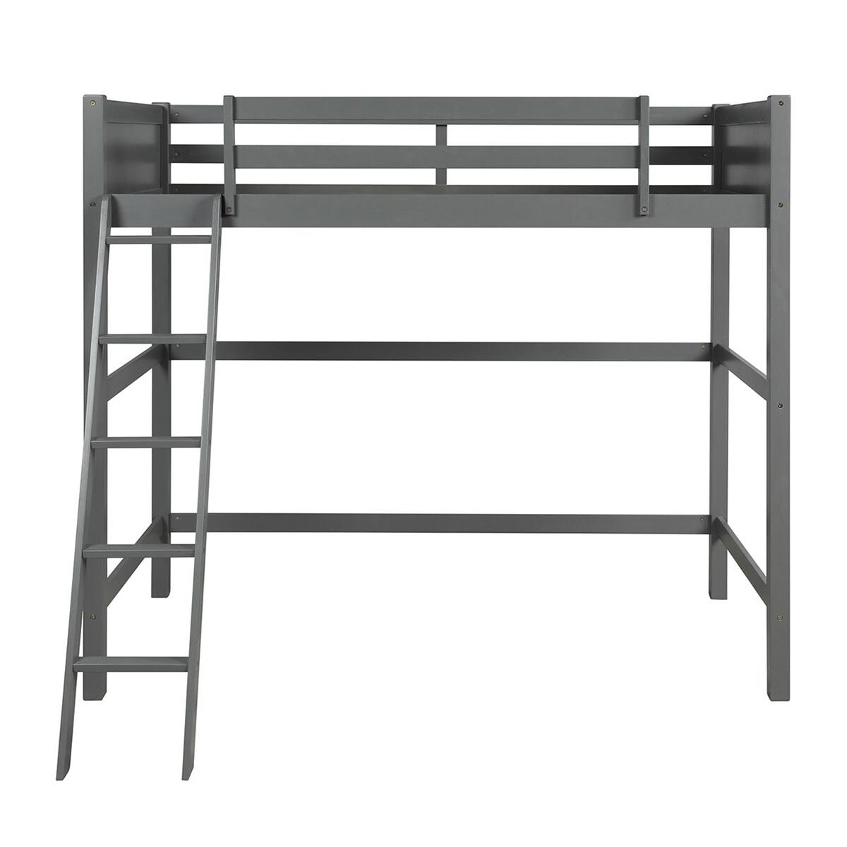 Grey Solid Wood Loft Bed with Angled Ladder K415