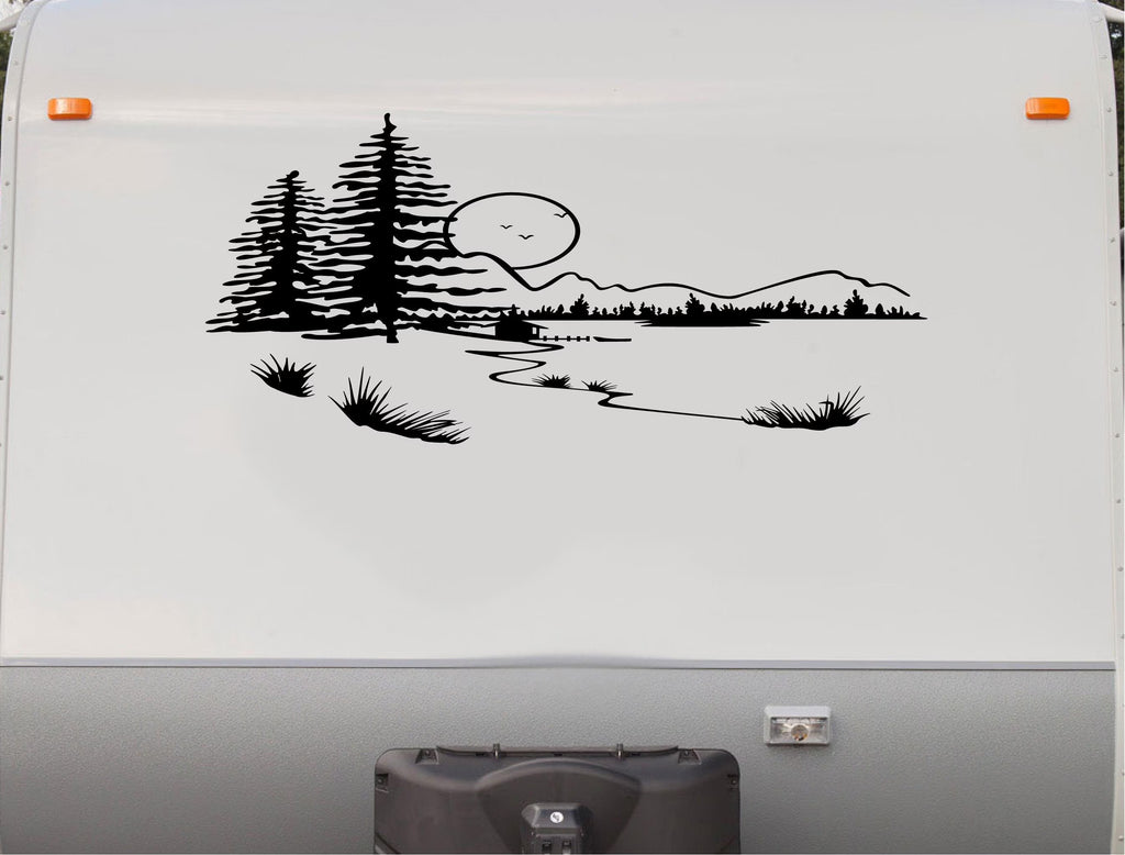 Vinyl Decal Sticker Cabin Lake Scene L7684