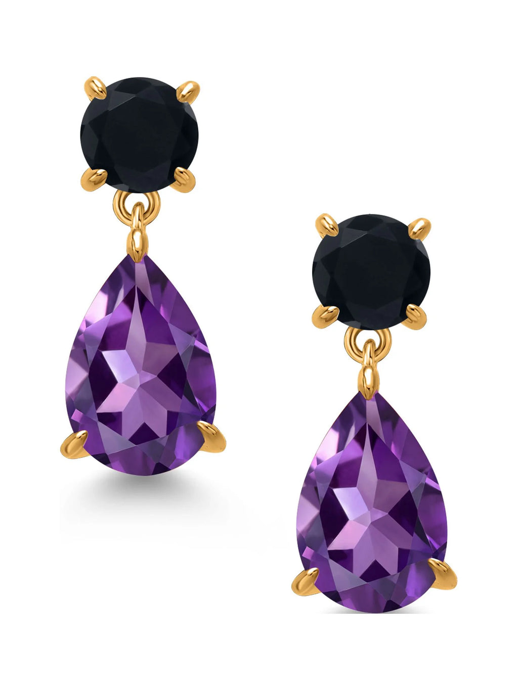 Purple Amethyst and Black Onyx Teardrop Dangle Drop Earrings O7944