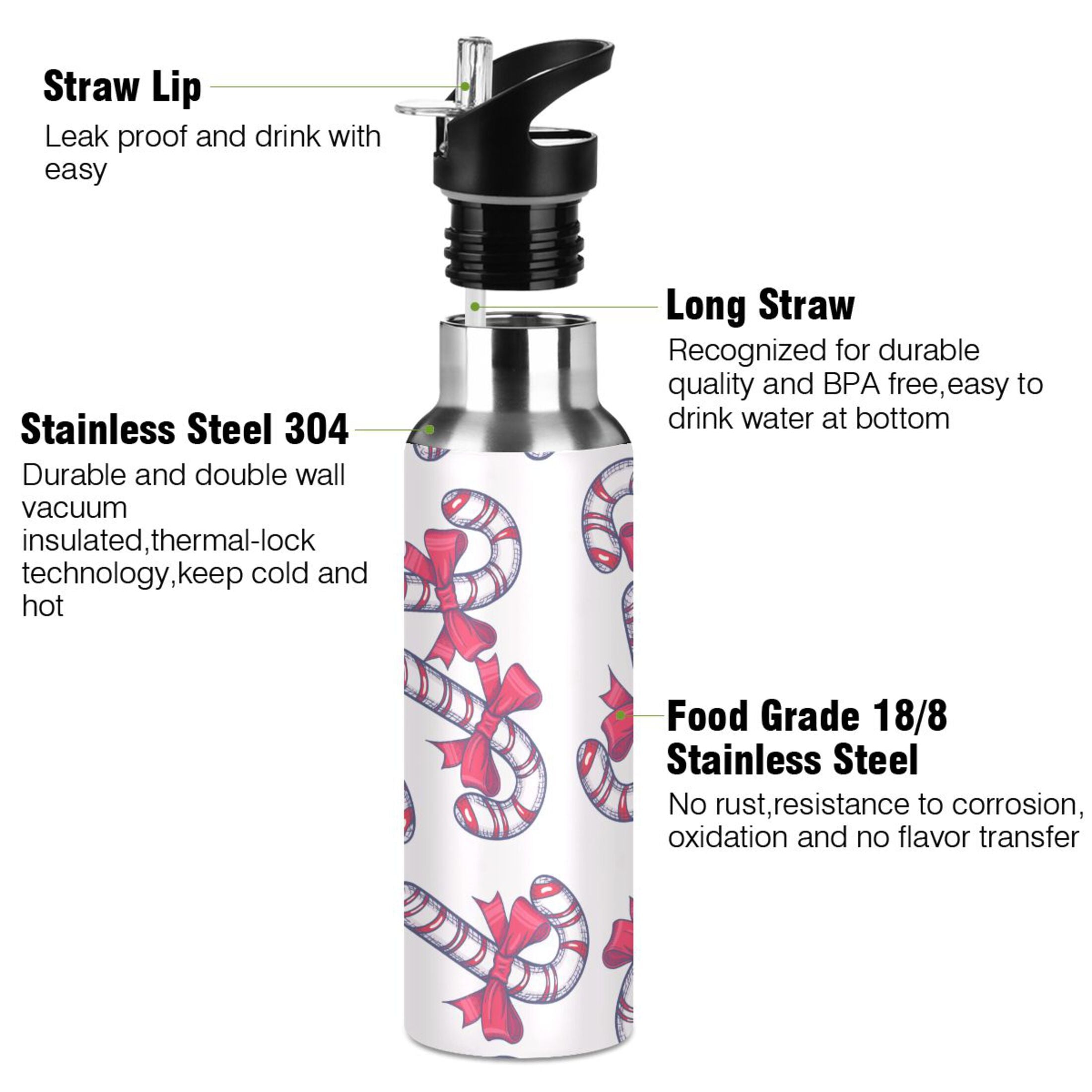 Pink Stainless Steel Insulated Water Bottle with Straw Lid K68338