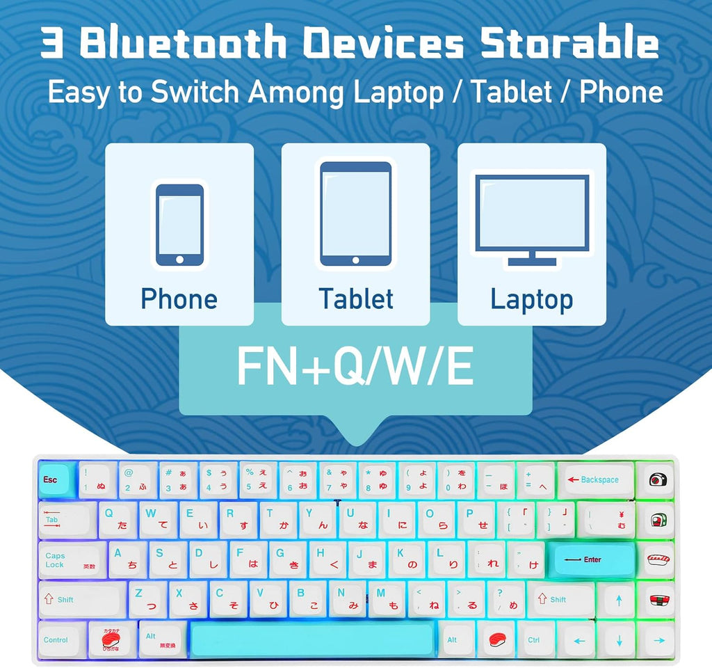 Wireless Mechanical Gaming Keyboard 68 Keys RGB Backlit PBT Keycaps Y614713
