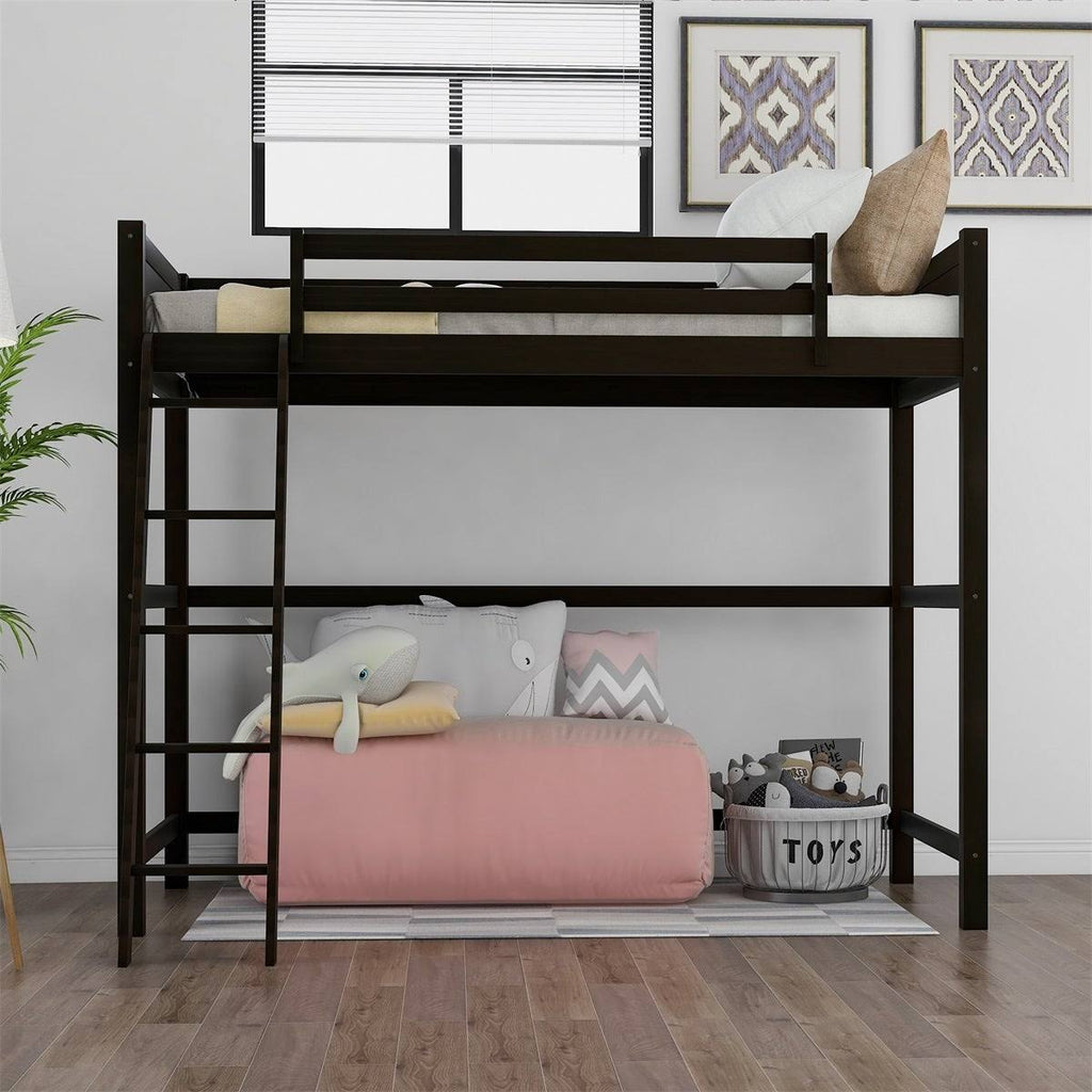 Grey Solid Wood Loft Bed with Angled Ladder K415