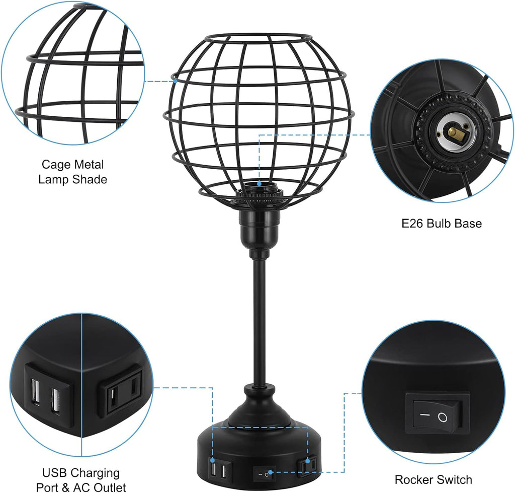 Industrial Table Lamp with USB Ports and Outlets T561434