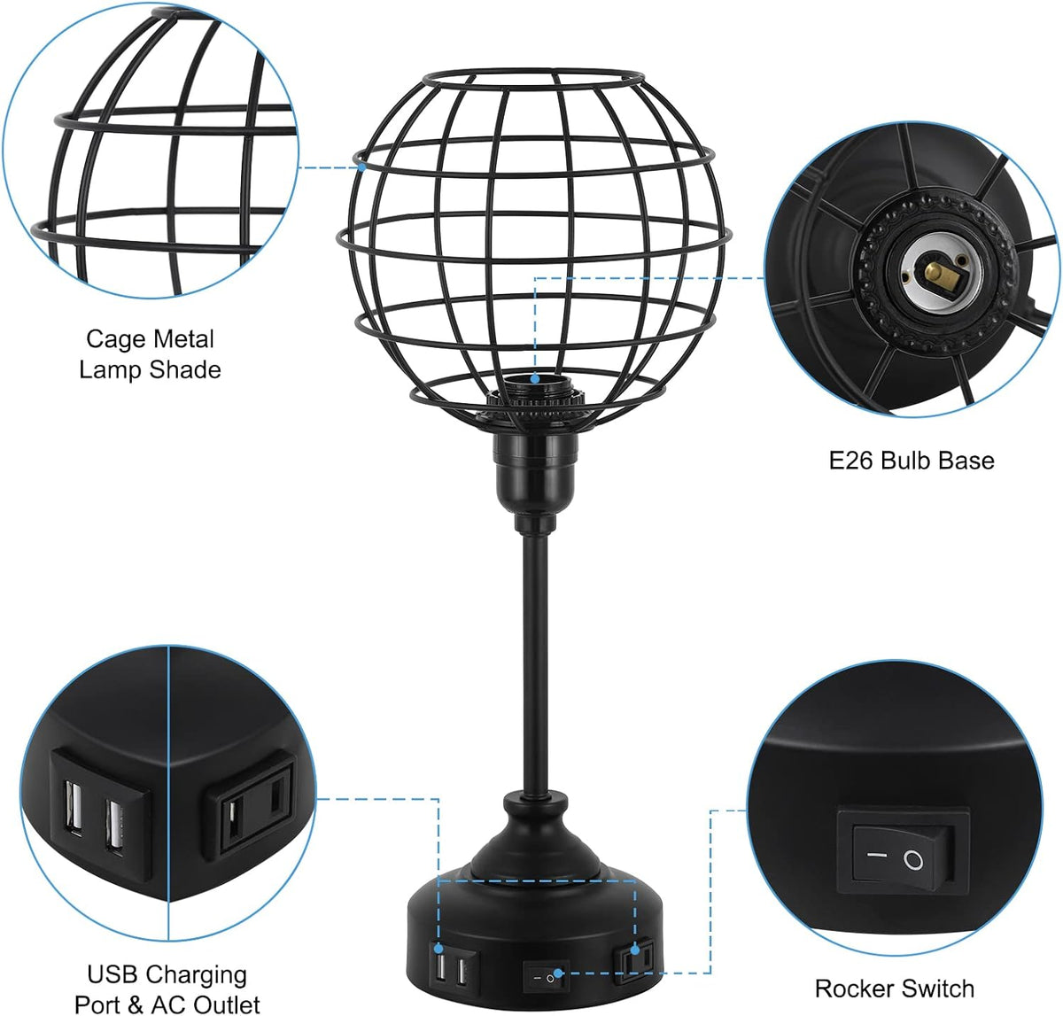 Industrial Table Lamp with USB Ports and Outlets T561434