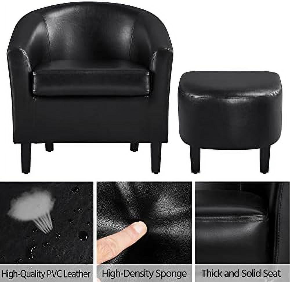 Bla PU Leather Barrel Accent Chair with Ottoman Set of 2 P8465