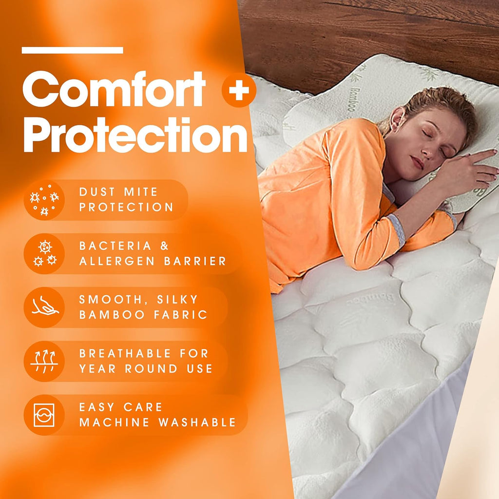 California King Plush Bamboo Fitted Mattress Topper Protector E287347