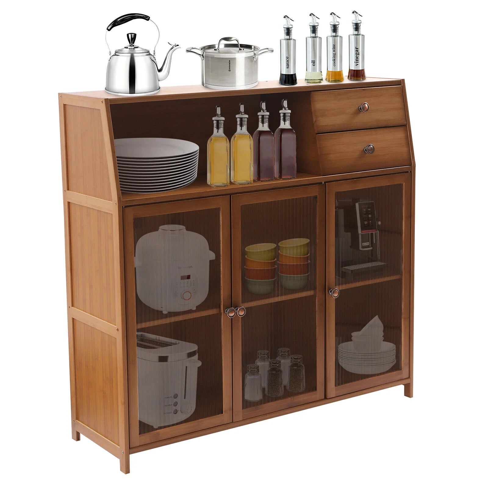 Natural Bamboo Buffet Sideboard Cabinet 39 Inch with 3 Doors A44680
