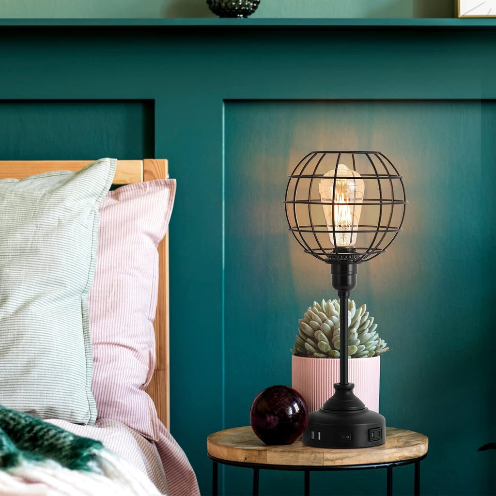 Industrial Table Lamp with USB Ports and Outlets T561434