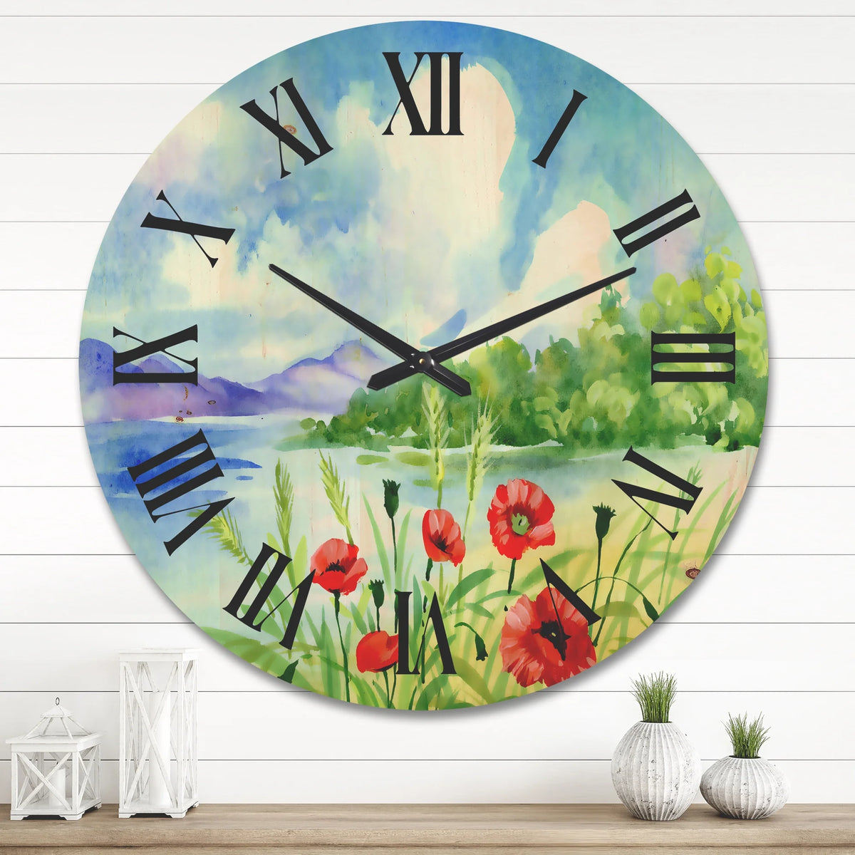 Red Tulips Wood Wall Clock R5232