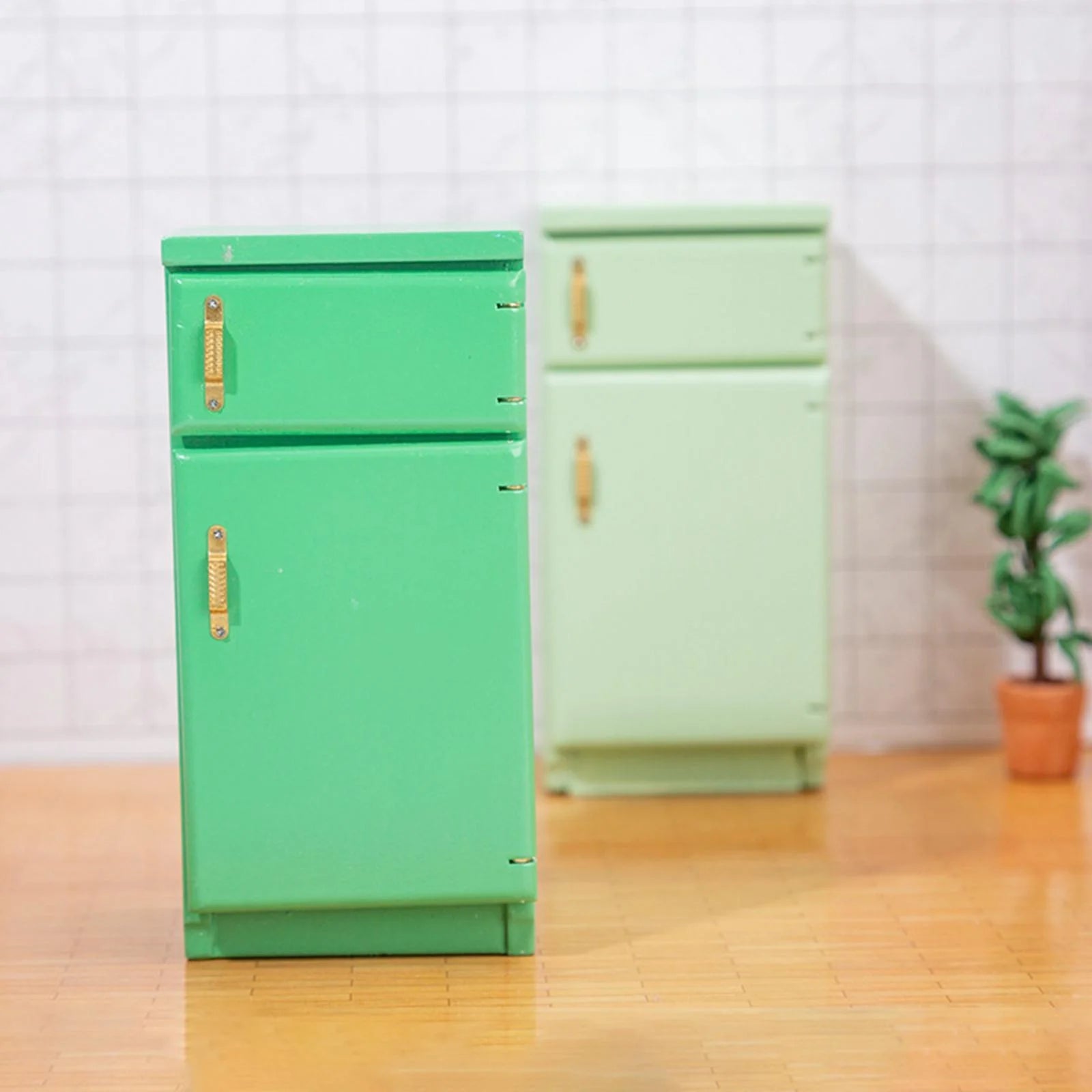Light Green 1:12 Scale Birch Wood Dollhouse Fridge Furniture Set A8251