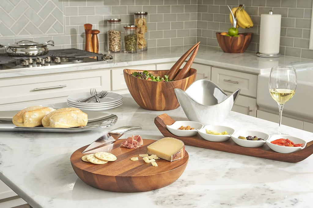 Condiment Server 3 Piece Set Acacia Wood and Glass T1715