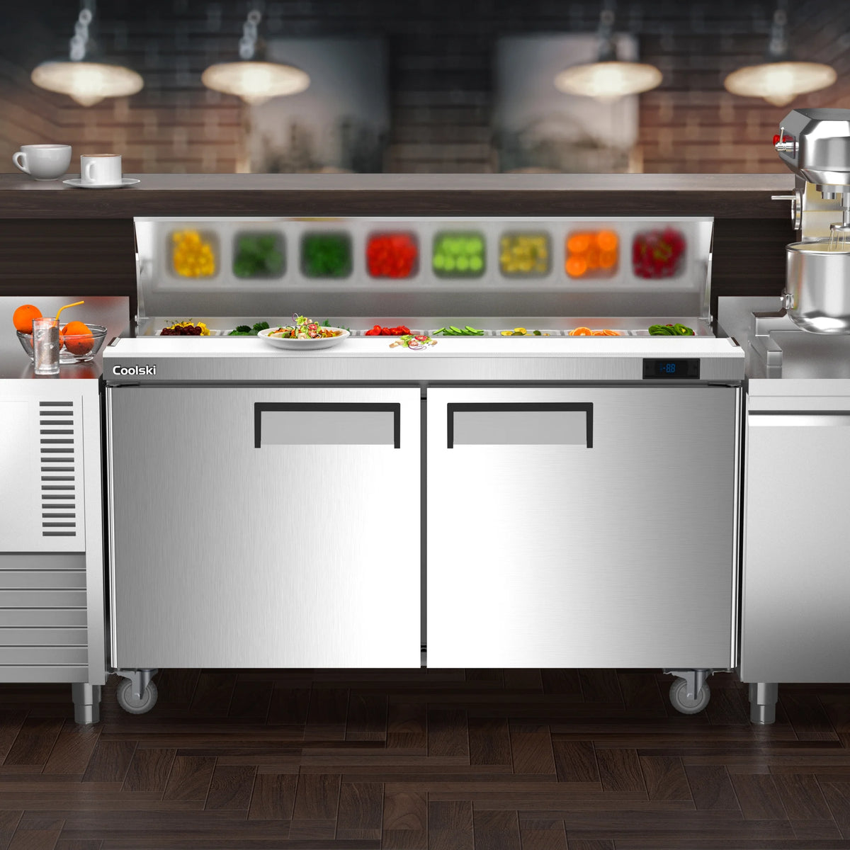 2 Door Commercial Refrigerator Prep Table with Cutting Board A94115