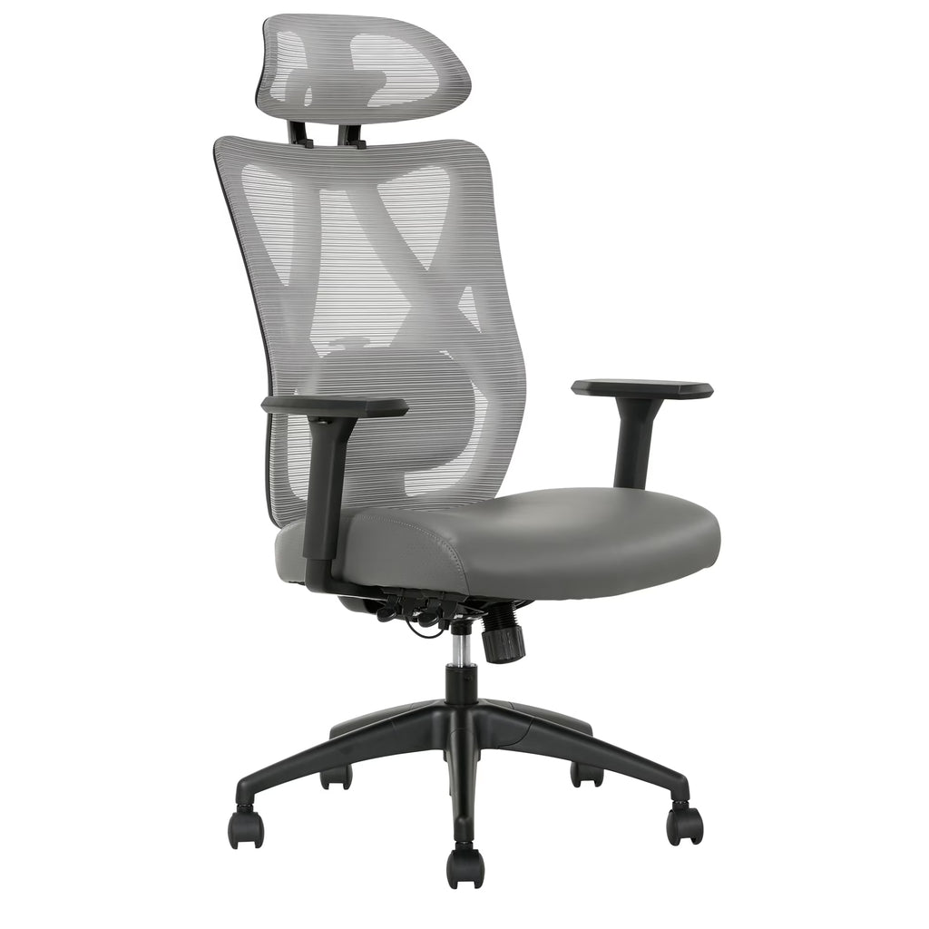 Ergonomic Mesh/Vegan Leather High-Back Task Chair, Gray/Black B580
