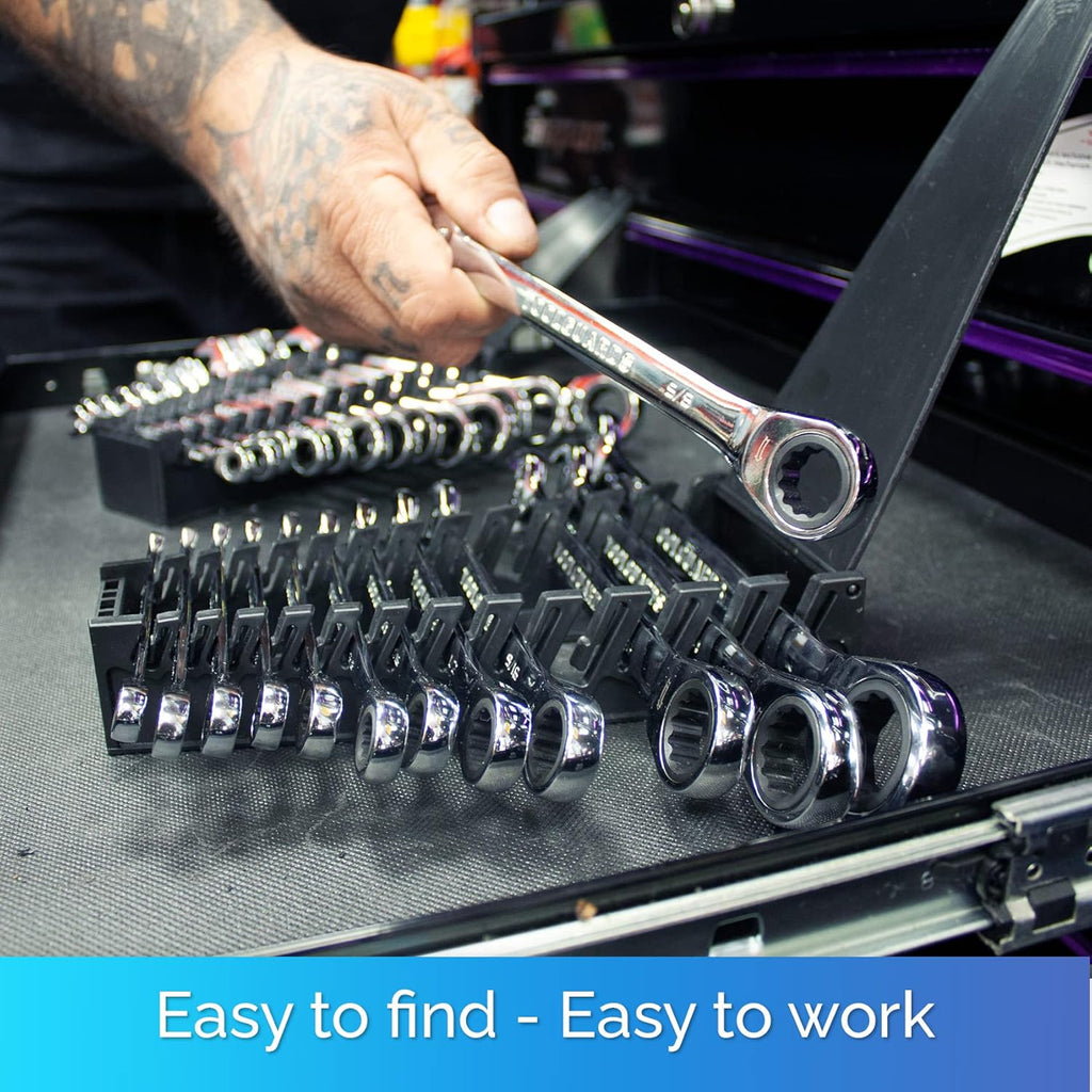 13 Pieces Slim Profile Ratcheting Wrench with Rack Organizer F131
