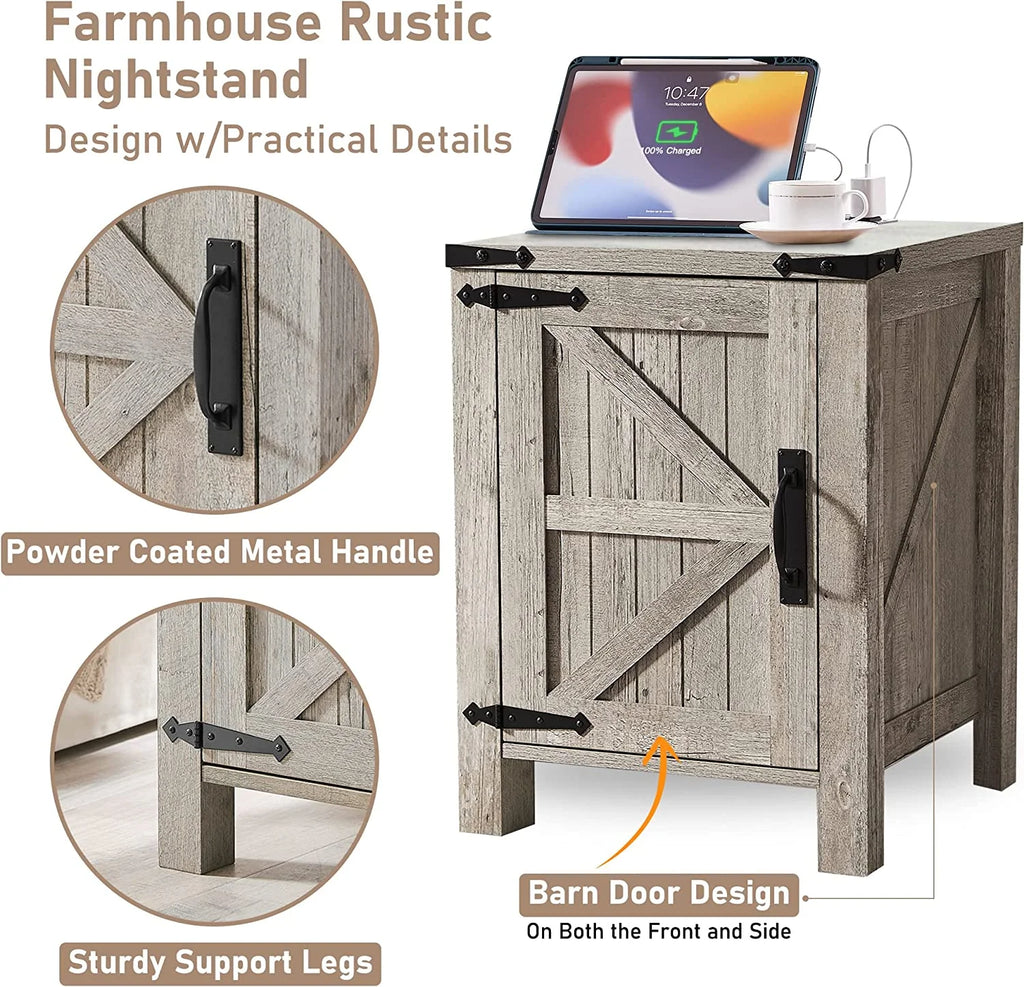 Farmhouse Square End Side Table with Charging Station S7676