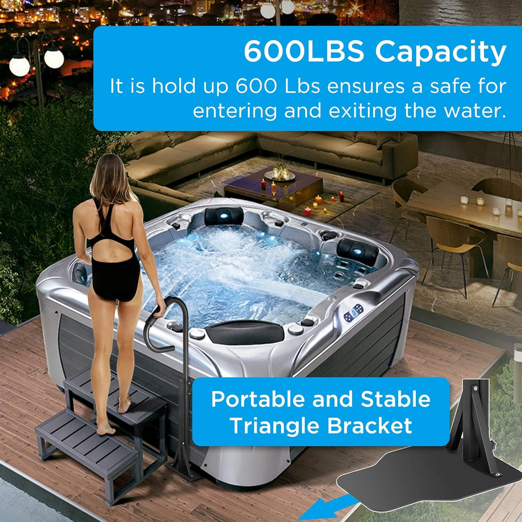Black Heavy Iron Hot Tub Handrail with Slide-Under Mount Base D991